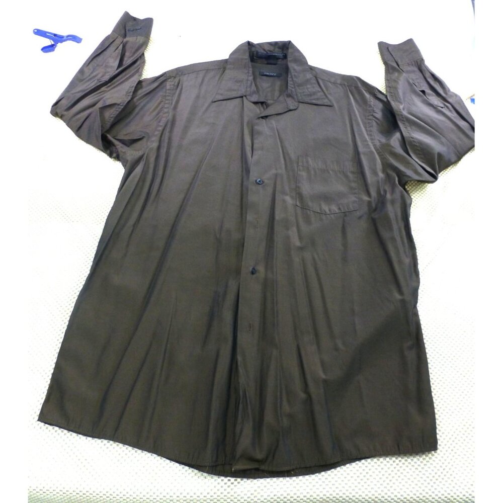 DKNY Mens Brown Button-Up Long Sleeve Shirt L Modal Blend Solid Collared